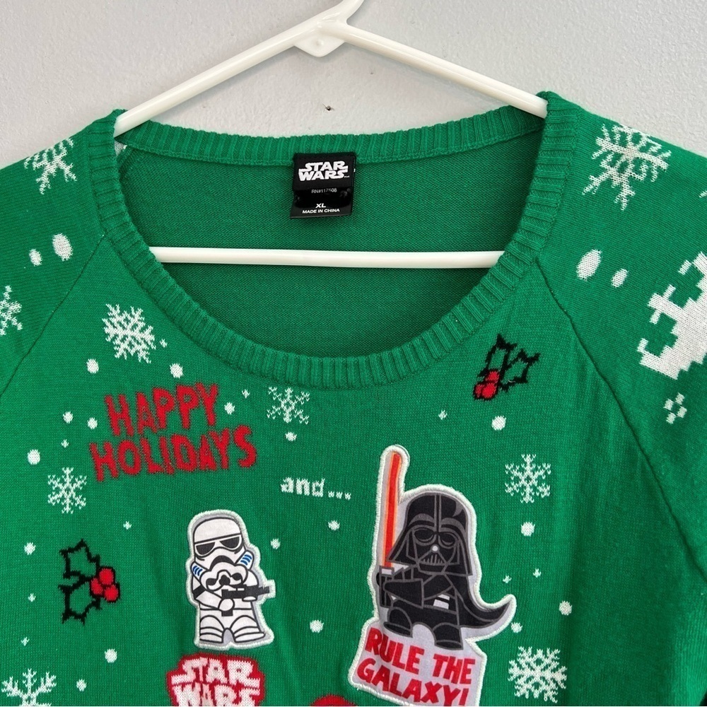 Star Wars kids Green Happy Holidays Christmas Sweater Size XL 100% Cotton - Picture 3 of 7